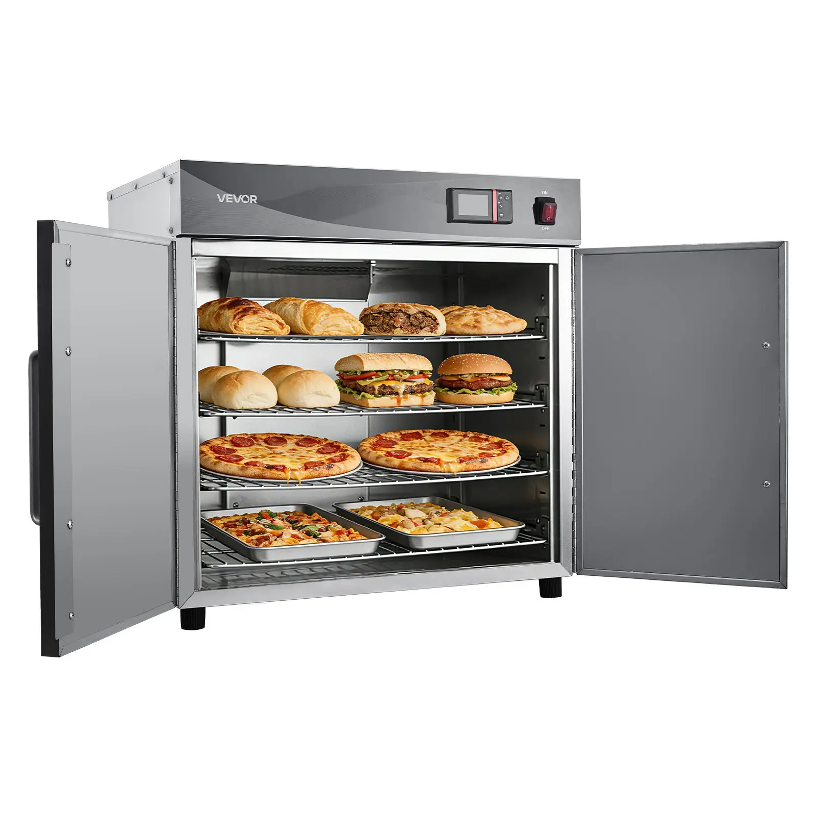 【DealsForYouDays】VEVOR Stainless Steel Electric Food Warming Cabinet, 4-Layer Shelf Commercial Hot Box with Water Tray, Double-Door & Adjustable Shelves, for Restaurant, Kitchen Use