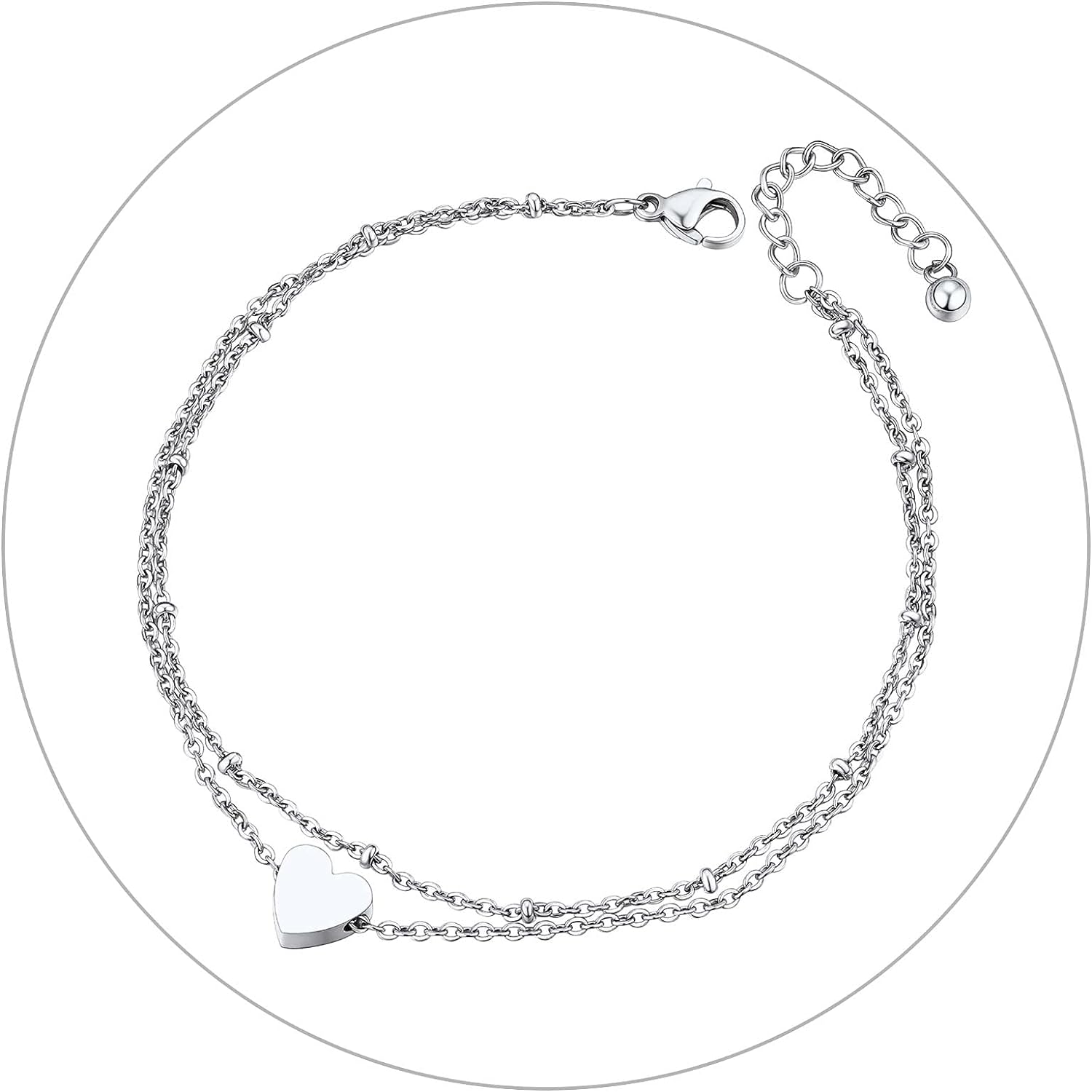 Womens S925 Sterling Silver Adjustable Anklet, Heart/Moon/Handcuff Ankle Bracelet,Summer Foot Jewelry, Stainless Steel/Gold Plated (send gift box)