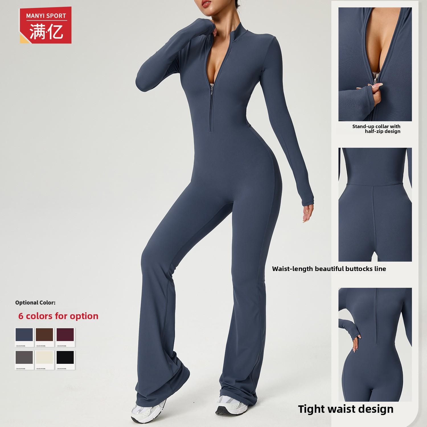 Zipper cloud feeling long sleeve yoga onesie high intensity fitness exercise one-piece tight Backless Halter Crop Top Set