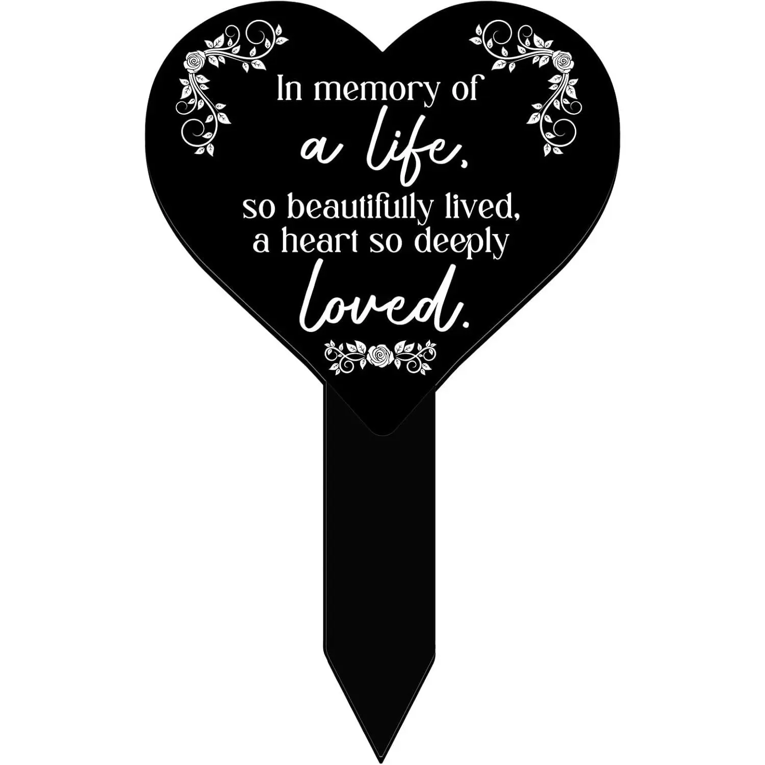 Memorial Grave Markers Heart Shaped Remembrance Plaque Stake Memorial Garden Marker for Cemetery Black Sympathy Plaque Garden Grave Decoration for Relative  Cemetery Outdoors Yard