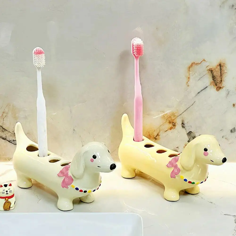 Dachshund Ceramic Toothbrush Holder Storage Rack Bathroom Sink Washstand Toothbrush Base&Makeup Brush Holder Bathroom Decoration