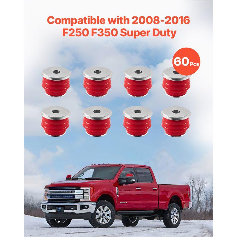 VEVOR Body Mount Bushing Kit, Compatible with 2008-2016 F250 F350 Super Duty, 60 PCS Polyurethane Body Mount Kit, Quick Replacement, Durable Components for Improving Bumpy Driving Performance, Red