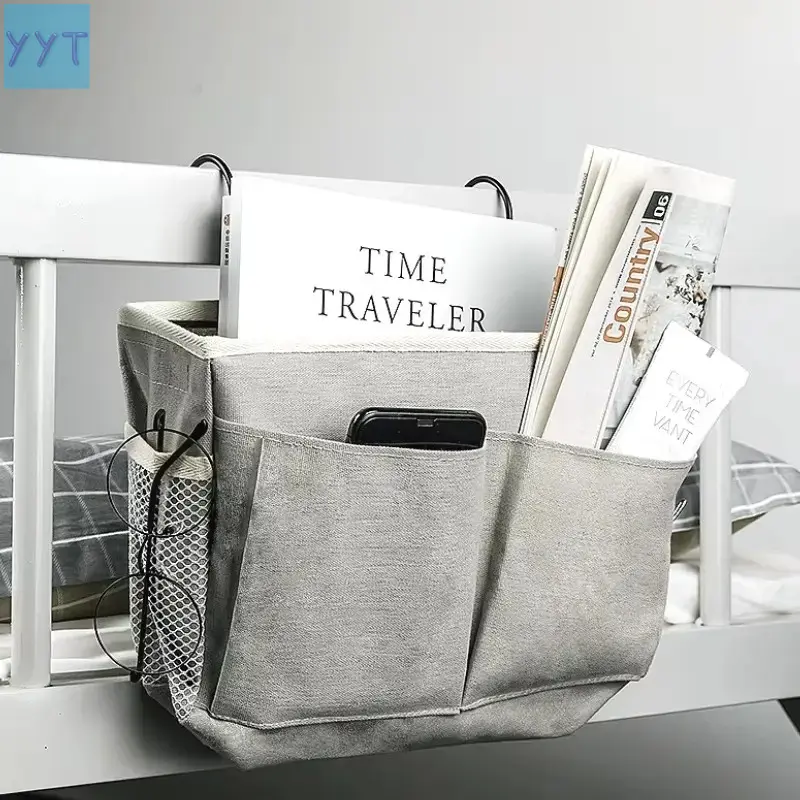 YYT1 1pc Bedhead hanging Cotton and linen Bedside sofa hanging storage bag Bedside shelf Dormitory and apartment storage Bedroom organizer