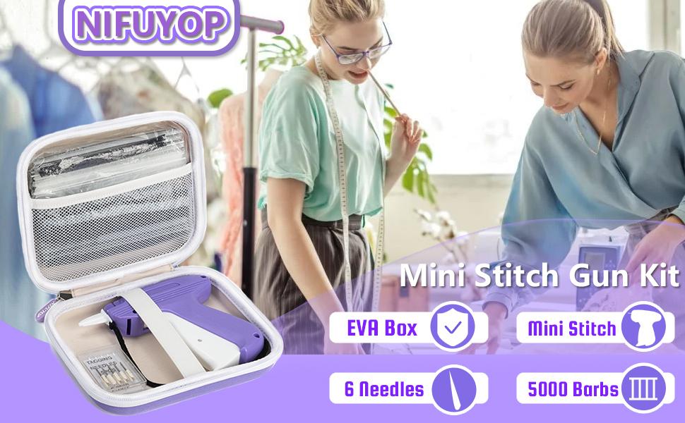 Mini Gun for Clothes, Mini Clothing Stitcher Gun with Hard Case, Speedy Clothing Sewing Quick Gun Stitchy Fixer, Tagging Gun Kit with 5000 Black White and 6 Needles, Purple