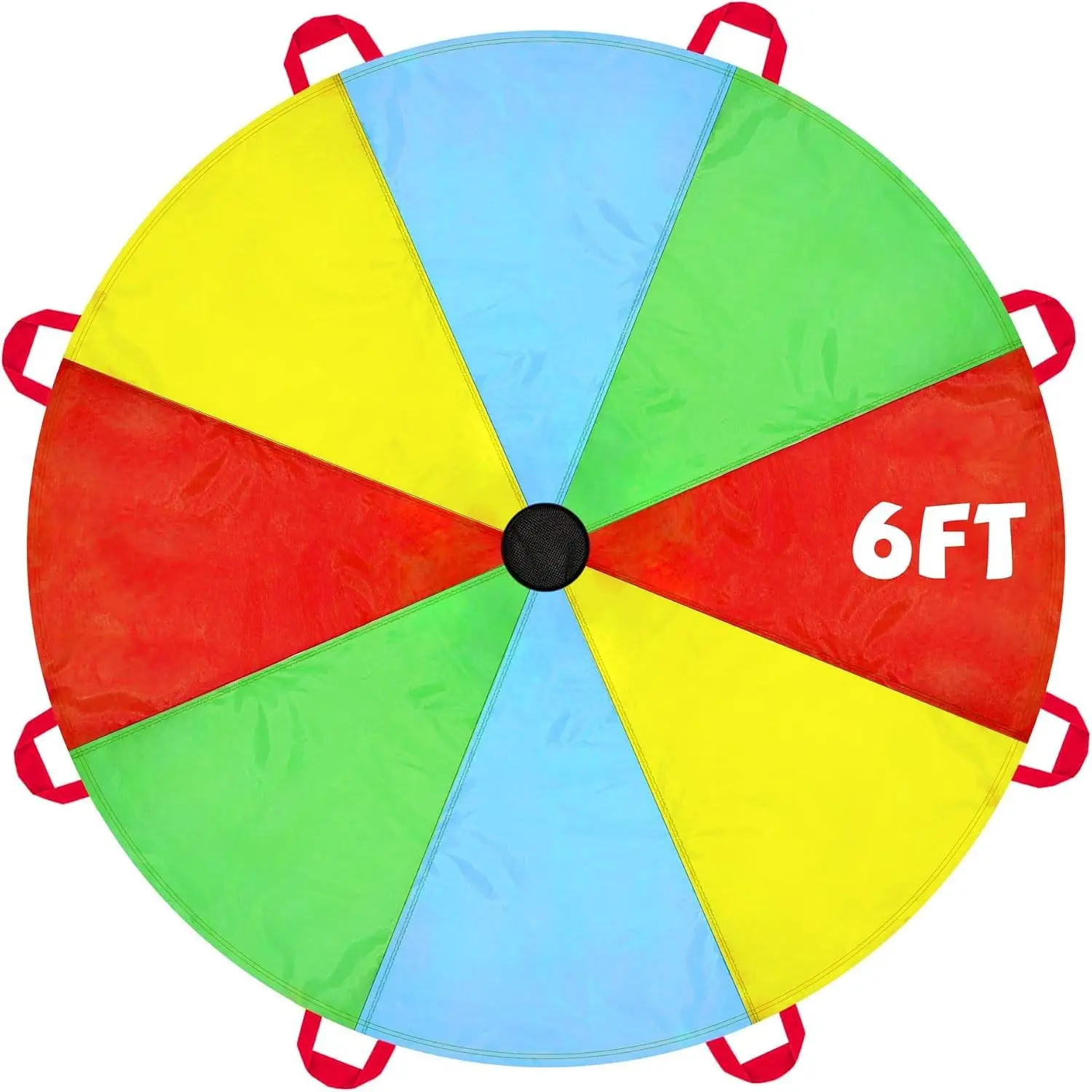 Kids Play Parachute, 6ft Rainbow Parachute with 8 Handles, Cooperative Group Game Toy for Indoor & Outdoor Play