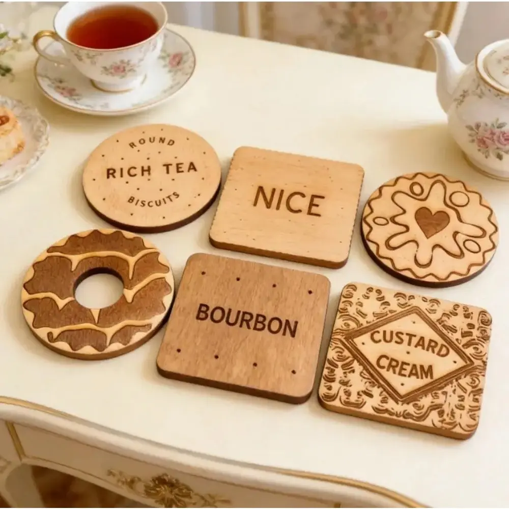 6 Piece Classic Cookie Shape Coasters, Bourbon Whiskey, Creamy Custard, Rich Tea Aroma, Jam Cookies Decorative Coasters, Home Decoration Gift