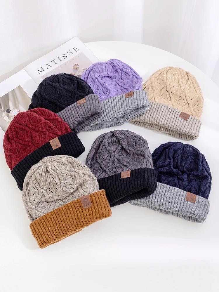 New Women Fashion Slouchy Winter Hats Various Wearing Method Reversible Beanie Hat Thick Knitted Hats