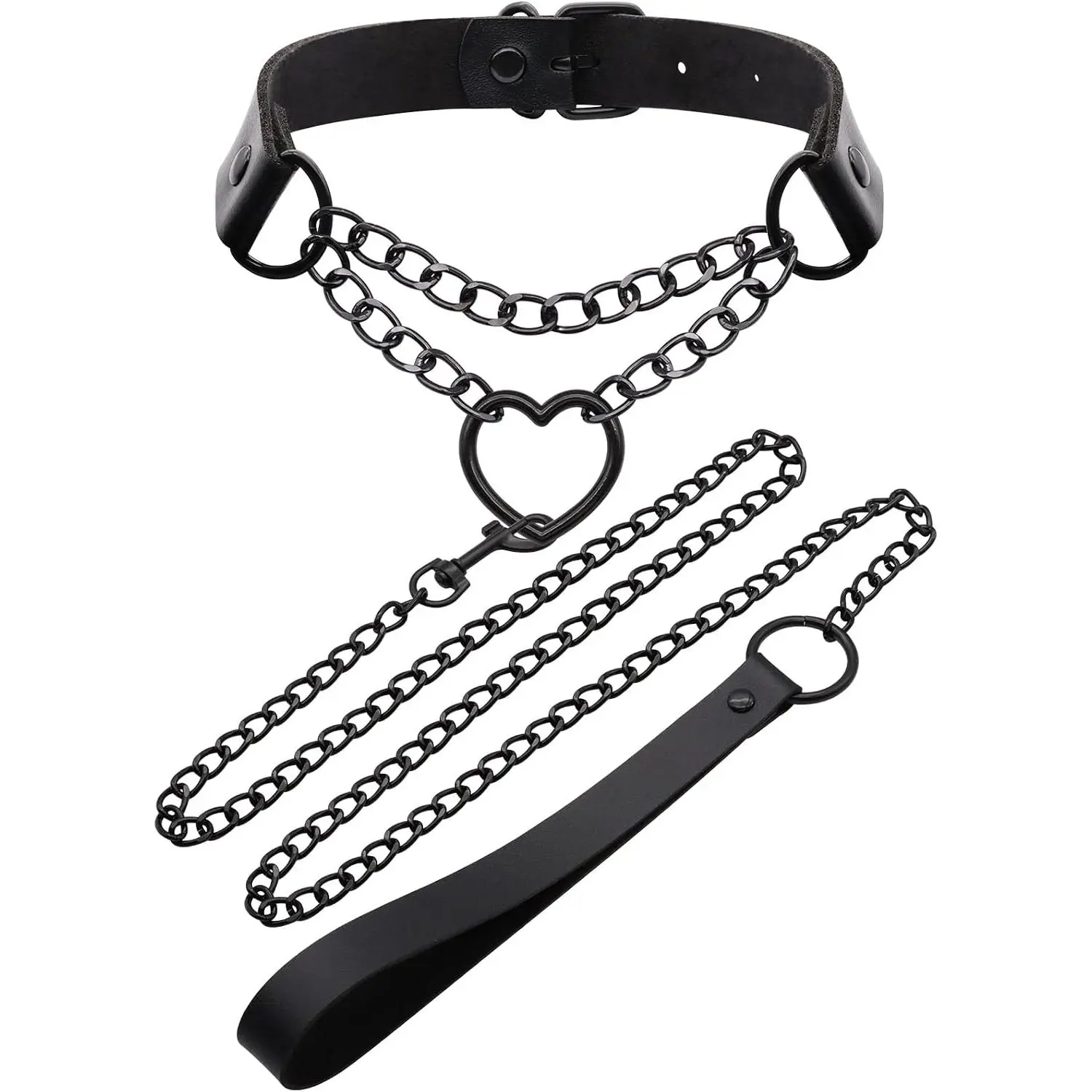 Faux Leather Choker Necklace with Heart-Shape Ring and Leash, Gothic Punk Collar for Women, Adjustable Size for Halloween Aesthetic, Women's Fashion, Metal Leash, Black Heart Motif Necklaces, Chain Jewelry Necklaces