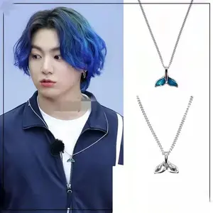 Blue Dolphin Tail Necklace Bangtan Boys Jungkook Long Chain Choker Necklace Men Women Jewelry Collier Korean Accessory