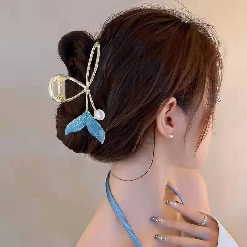 Blue Pearl Exquisite Fish Tail Hair Clip Large Claw Hairpin