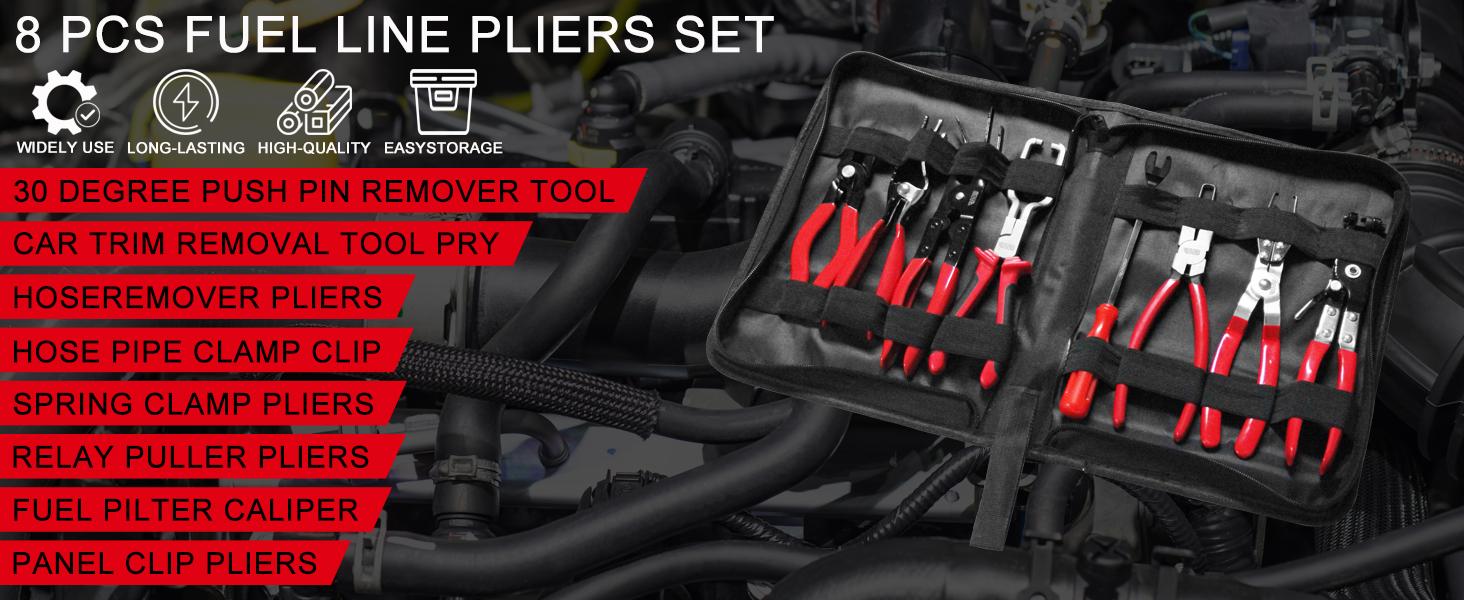 8-Piece Fuel Line Disconnect Tool Set – Fuel Line/Hose Clamp/Removal Pliers, Disconnect/Push Pin, Relay, Panel Clip Remover & Caliper