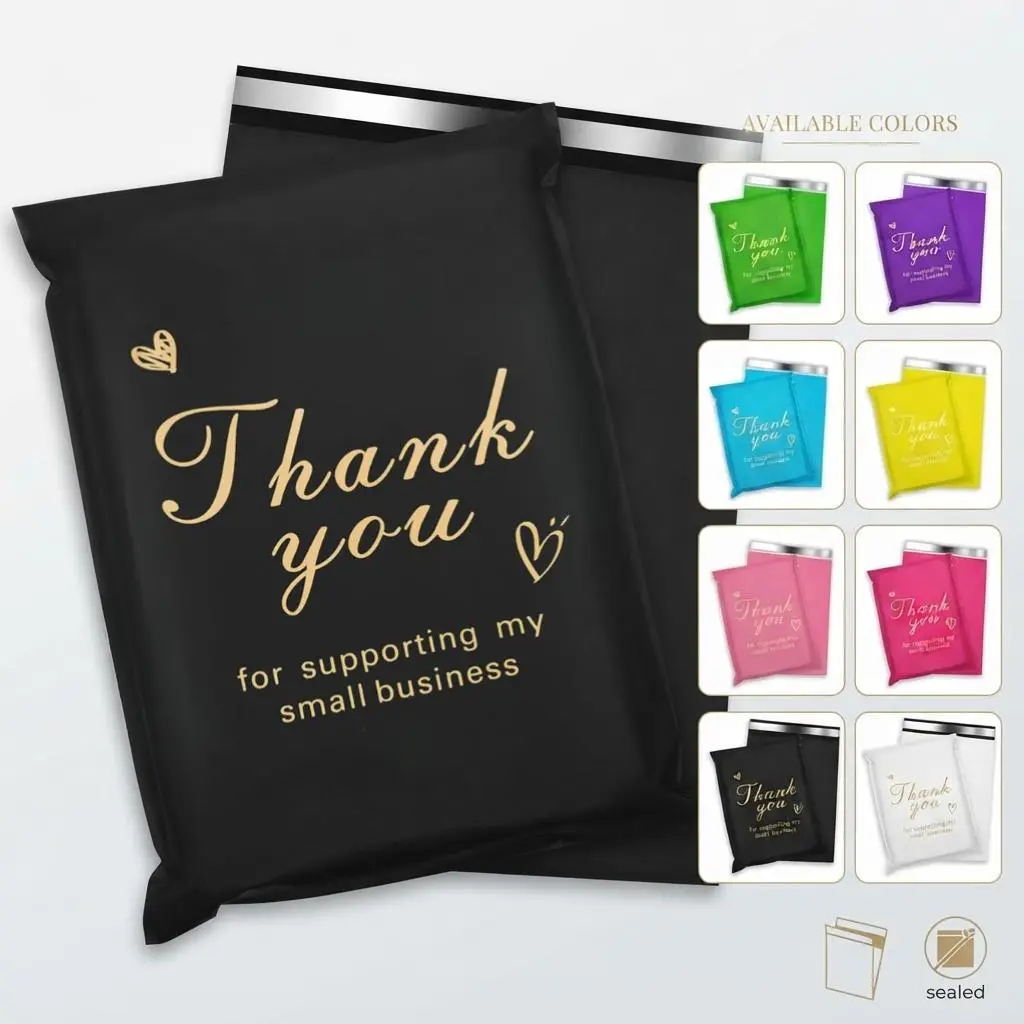 Thank You Poly Mailer 14.5x19 Inch 50 Pcs, Waterproof and Tear-Resistant Shipping Bags for Clothing, White Mailing Bags with Self-Seal, Cute Packaging Bags for Small Business