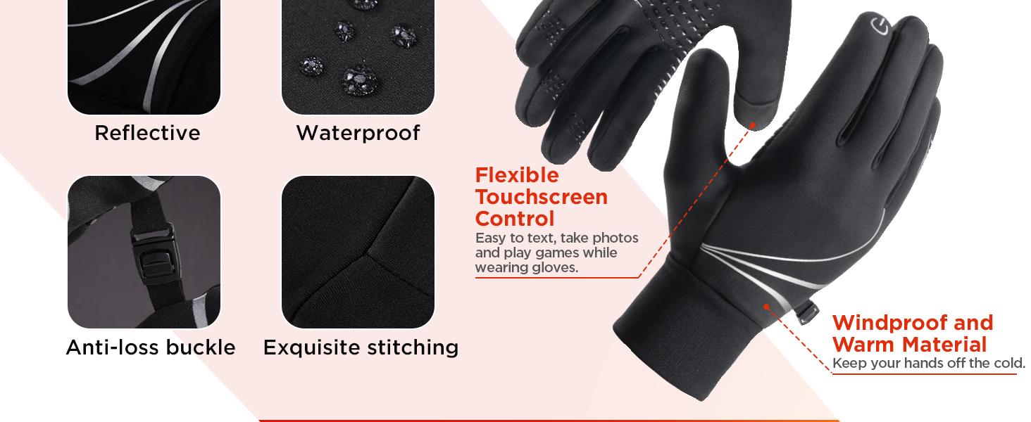 Winter Gloves for Men, Women, Warm Thermal Windproof Touchscreen Non-Slip