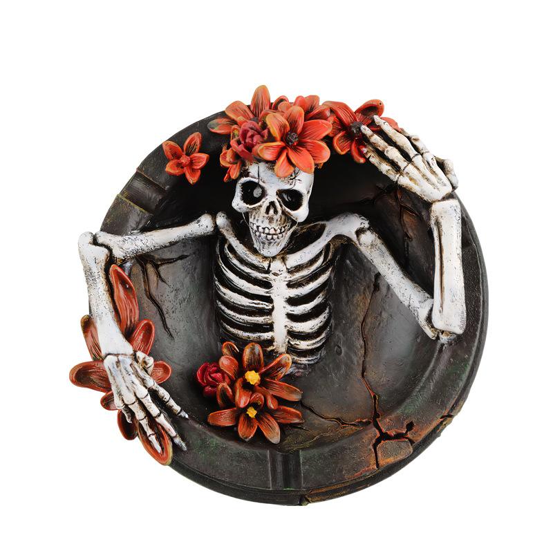 Unique Flower Skull Ashtray Cool Gift Resin Desktop Ornament Home Decoration