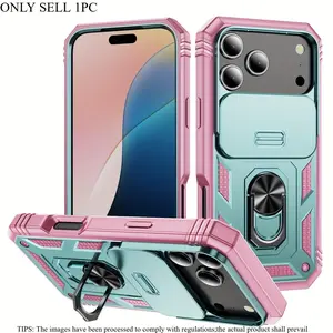 360° Rotatable Metal Ring Stand Phone Case, 3-in-1 Heavy Duty Shockproof Cover with Sliding Window , Compatible with iPhone 11/12 Mini/13/14/15/16/17 Series, Protective Phone Protector Cover Case Cover Casing for Smartphone Cellphone Protection