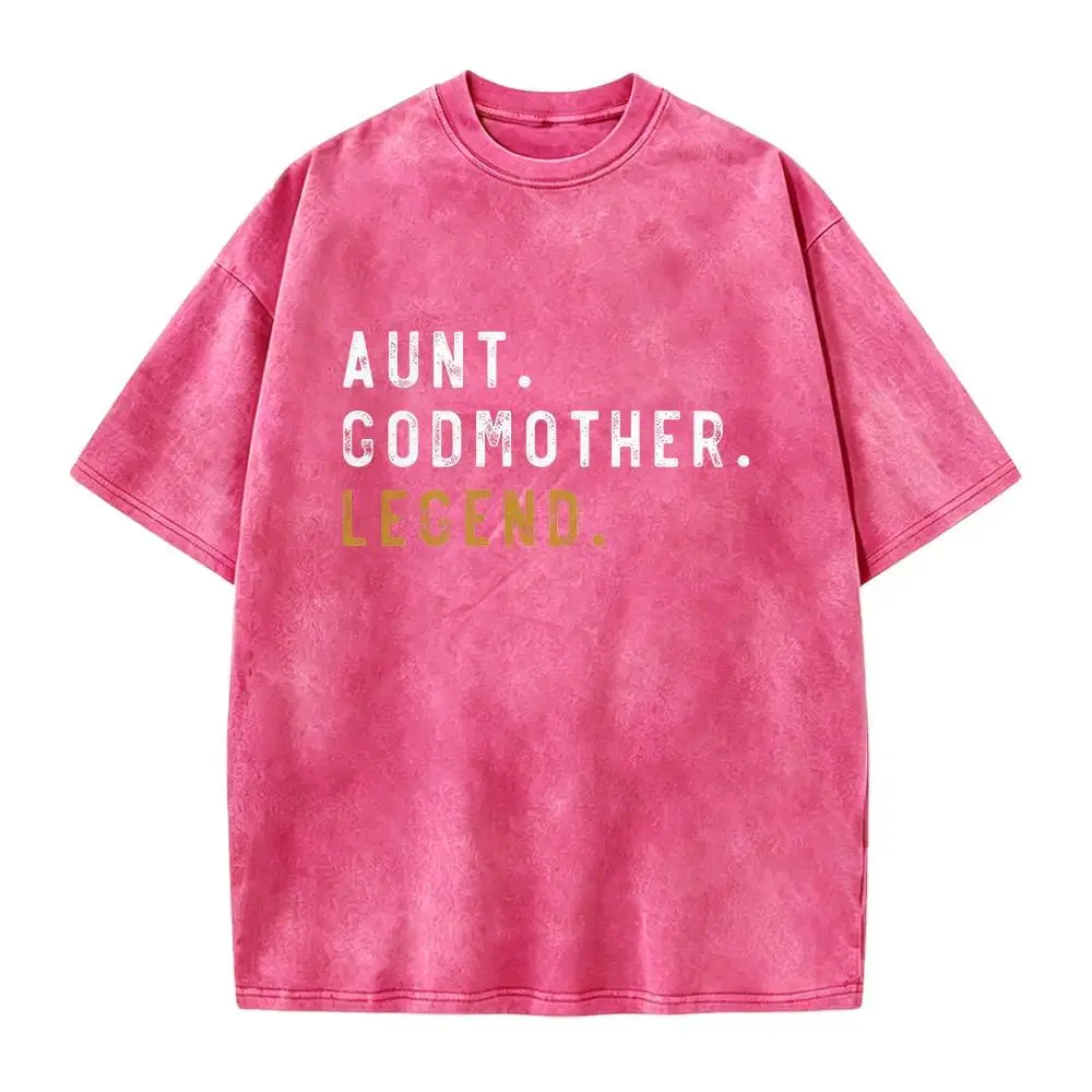 Casual Cotton Short-Sleeve Round-Neck Aunt Godmother Legend Vintage Washed T-Shirt, Funny Godparent Gift for Godmama Sister-In-Law, Baby Shower Outfit