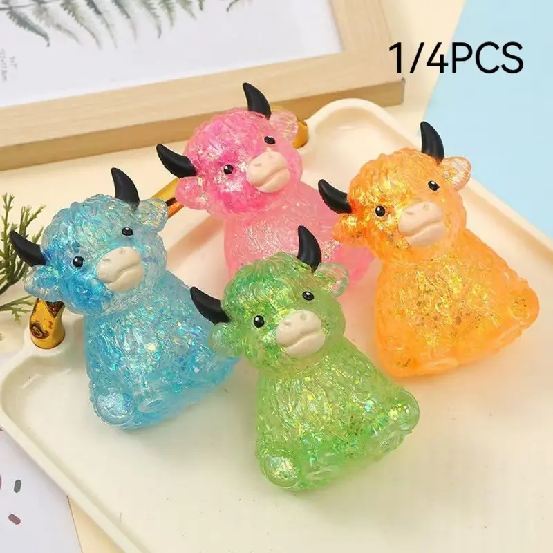 Highland Cow Stress Relief Toy Set, Slow Rebound Glowing Compression Ball, Soft Sensory Desk Decor, Ideal Gift for Cow Enthusiasts