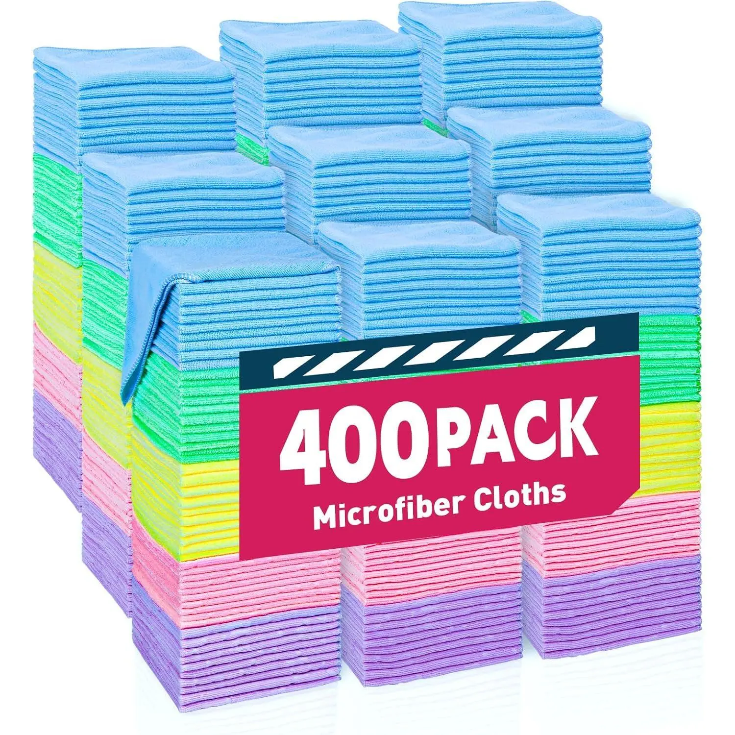 Multi-Purpose Compact Microfiber Cleaning Cloth Rags Bulk - 400 Pack, 5 Assorted Colors, 11.5x11.5" for Car & Home Cleaning Supplies