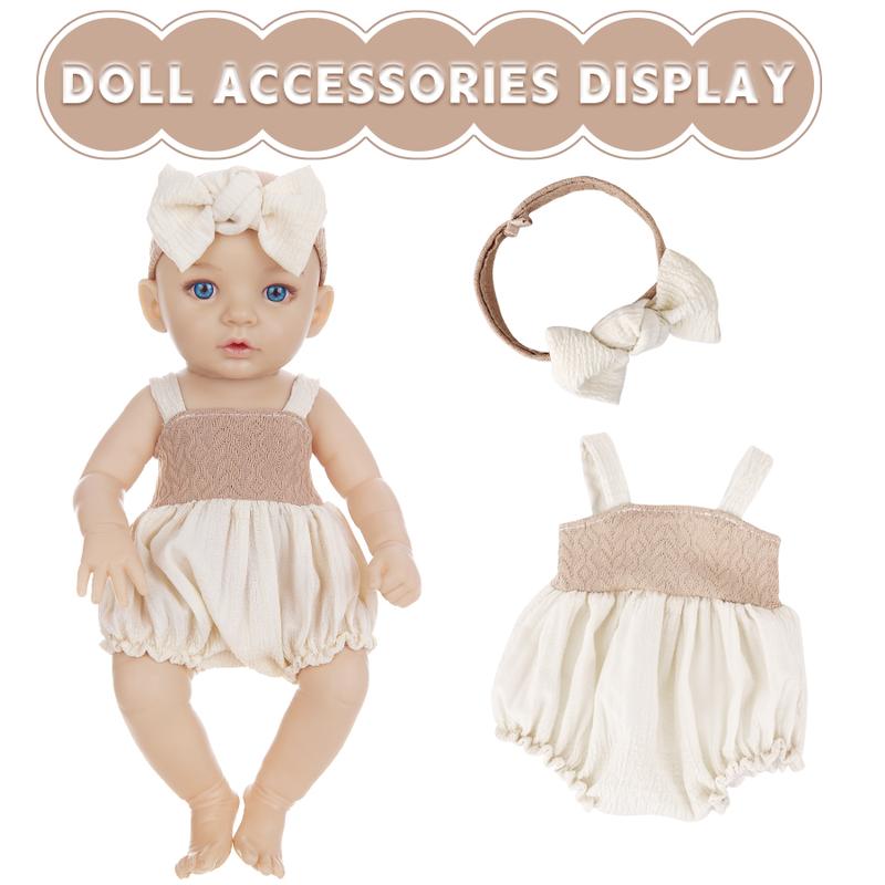 New beige dress with headband and doll 12 inch 30cm super realistic reincarnation doll, toy doll dress up party soothing doll