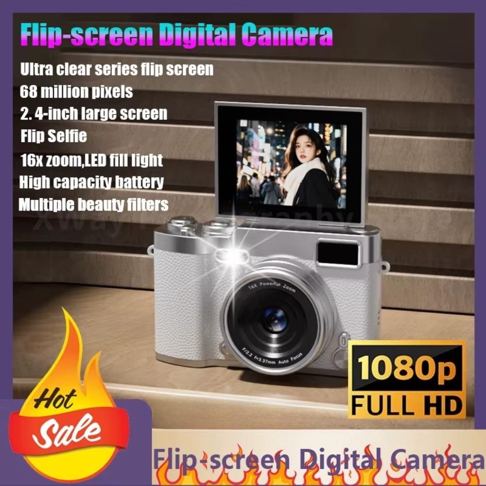 1080P HD Flip Screen Digital Camera with 2.4'' Large LCD, 16X Zoom & Built-In Flash - Beauty Filters, Long Battery Life, Portable HD Videographer Camera Suitable for Vlogging, Selfies, YouTube, Smartphones (//)