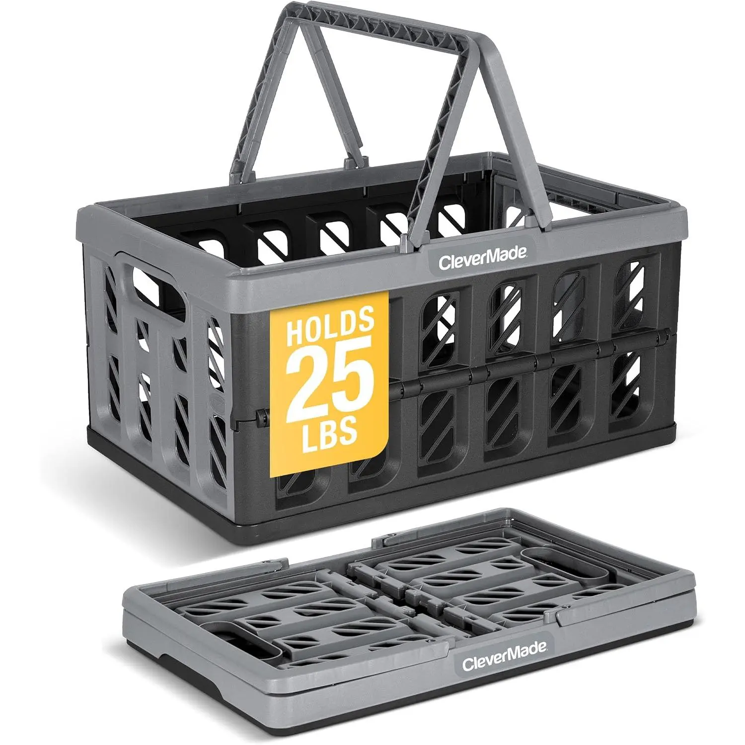 Collapsible Shopping Basket, 24L Storage Crate, 1 Pack, Stone |   Keep Groceries Upright in the Car |   Rigid Walls Carry 25 lb Each, Stack Securely, and Fold to 2.25 Inches for Storage