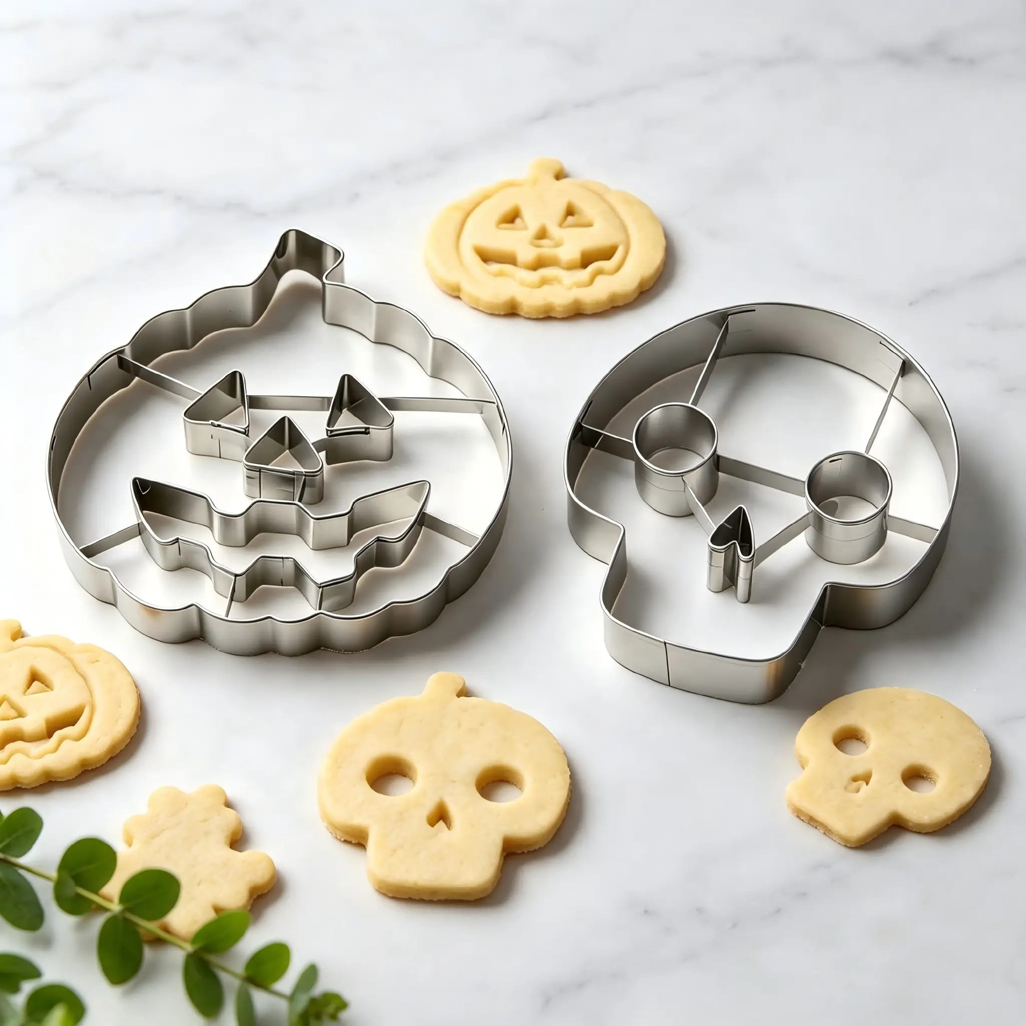 2 PCS Halloween Cookie Cutter Set, Food Grade Stainless Steel, 3D Large Pumpkin Skull Skeleton Shapes, Halloween Party Home DIY Baking, Durable Smooth Edge Easy Clean for Biscuit Cookie Dough Fondant Pastry