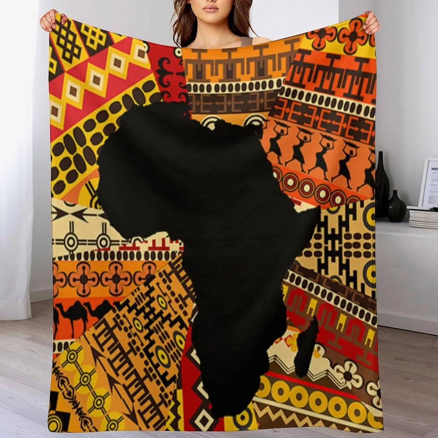 1PC African blanket with traditional tribal geometric patterns of the African map, soft and cozy flannel blanket, suitable for sofas and beds, a gift for loved ones, men, women, and adults