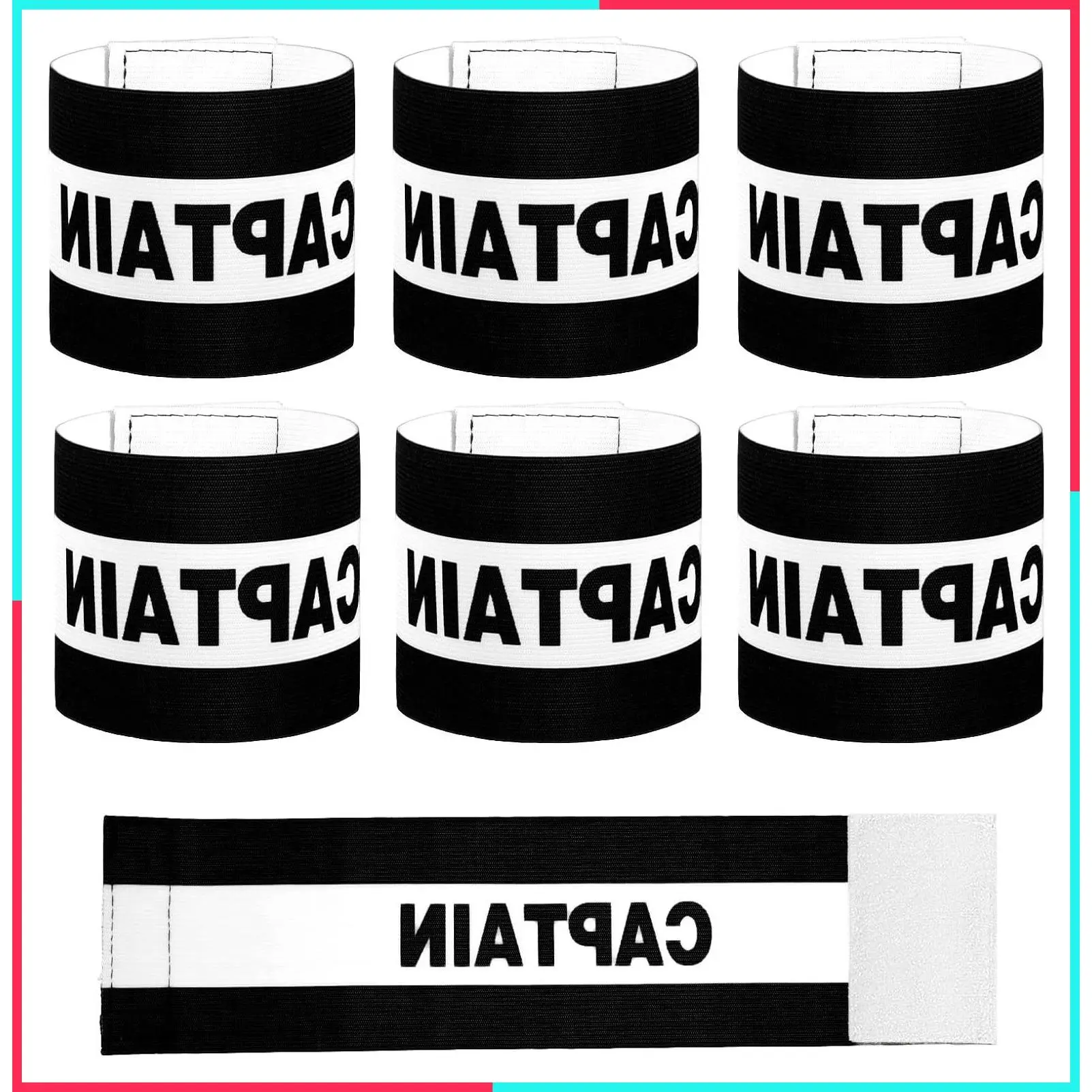 6 Pack Adjustable Soccer Captain Armbands, Elastic Team Sport Arm Band for Football Rugby Basketball, Black, 8x31 cm / 3.15x12 inch, Adult