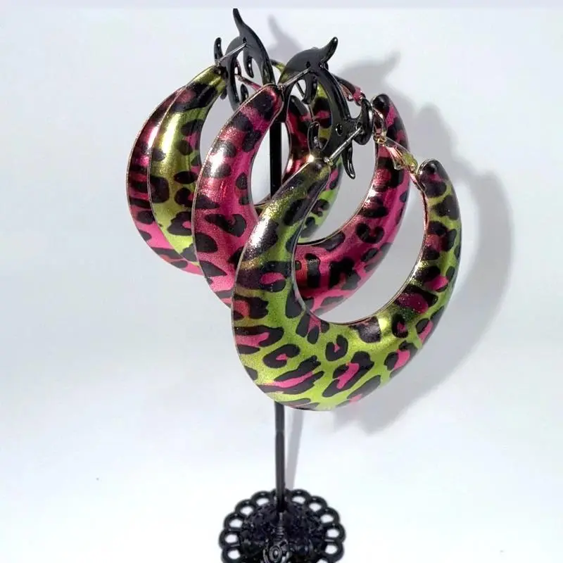 Y2K Jewelry Pink Leopard Print Earrings for Women Sexy Fashion Accessories Green Leopard Print Earrings Punk Charm Grunge Rock