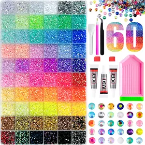 Rainbow Color Nail Art Kit, Complete DIY Tools Set, Includes Tweezers, Glue, Drill Pen, Perfect for Crafts, Clothing, Cups, Shoes, Fabric, Gifts,Bedazzling Kit 60 Colors Resin Jelly Rhinestones, - Christmas Birthday Gifts for Women