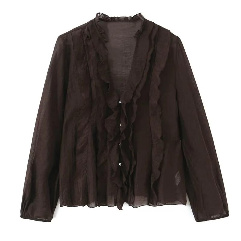 Aria Muse 2026 new women's fashion casual temperament simple long sleeved V-neck design layered decorative shirt