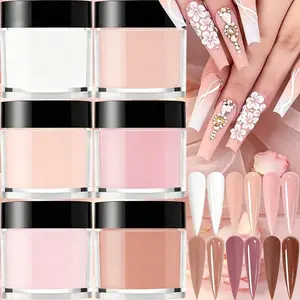 6pcs dip acrylic nail powder set with 3 translucent white tones, all-round for crystal shaping, French extension, rhinestone & 3D craft, portable supplies for home crafters and nail studios, acrylic dipping powder