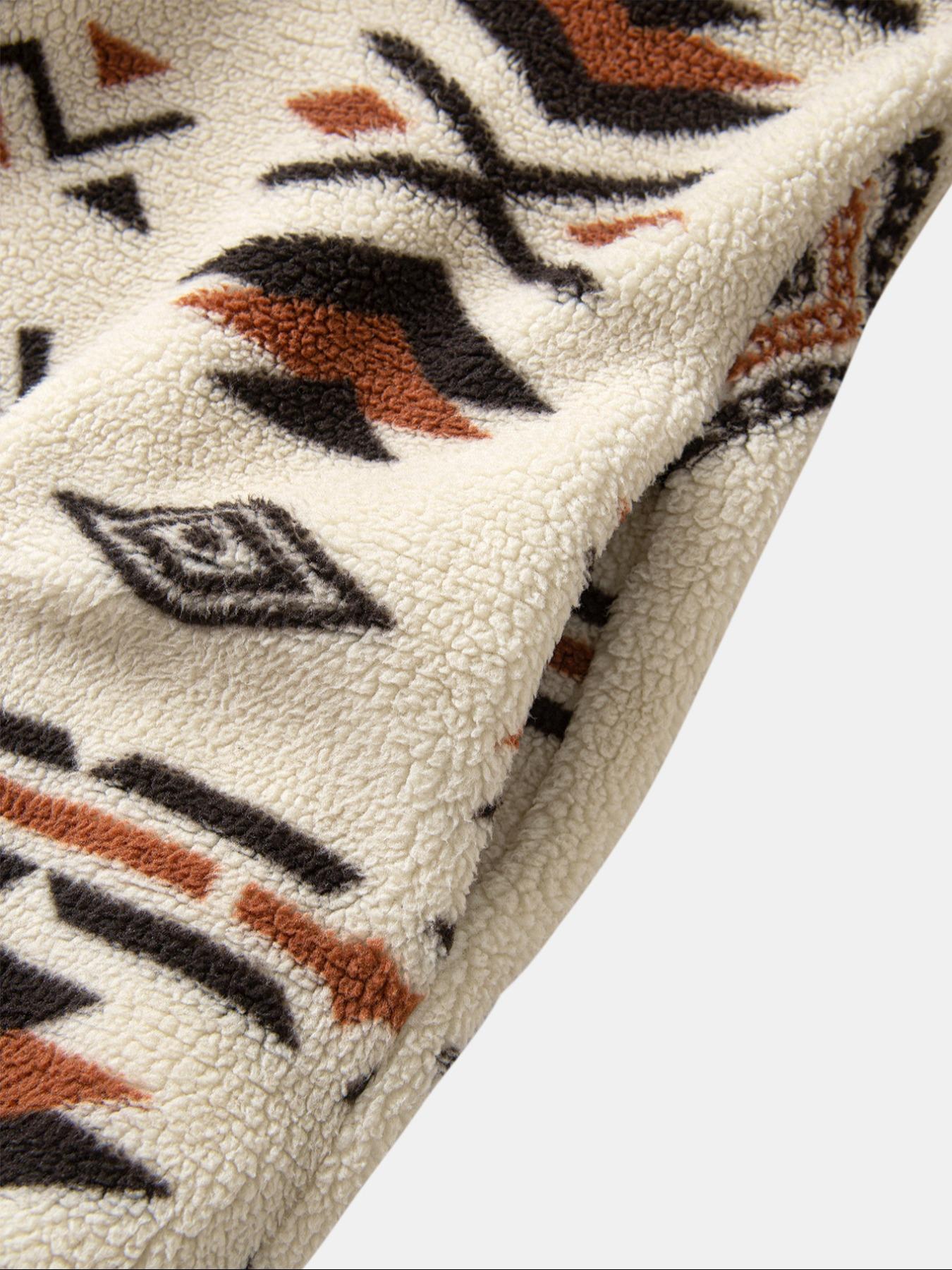 Men's Ethnic Style Fleece Jacket Coat, Casual Fashion Coat, Zipper Design, Loose Fit, Fall & Winter Wear, Casual Men's Clothing, Christmas Gift Idea