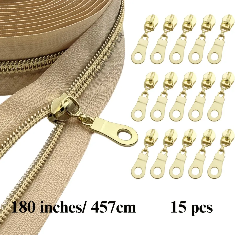 180-inch 15-slider #5 gold nylon coil multicolor zipper