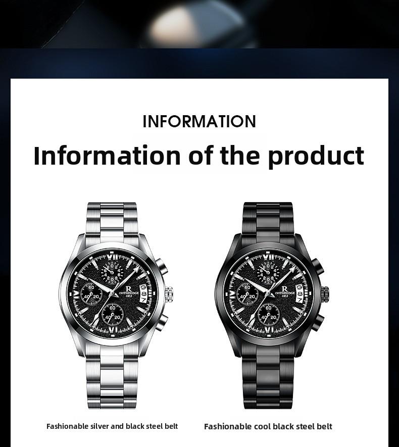 Men's Luxury Black Dial Chronograph Quartz Watch - Stainless Steel Wristwatch with Date, Multi-Function Subdials, Luminous Hands, Sport Business Dress Watch, Perfect Gift for Husband Dad Boyfriend