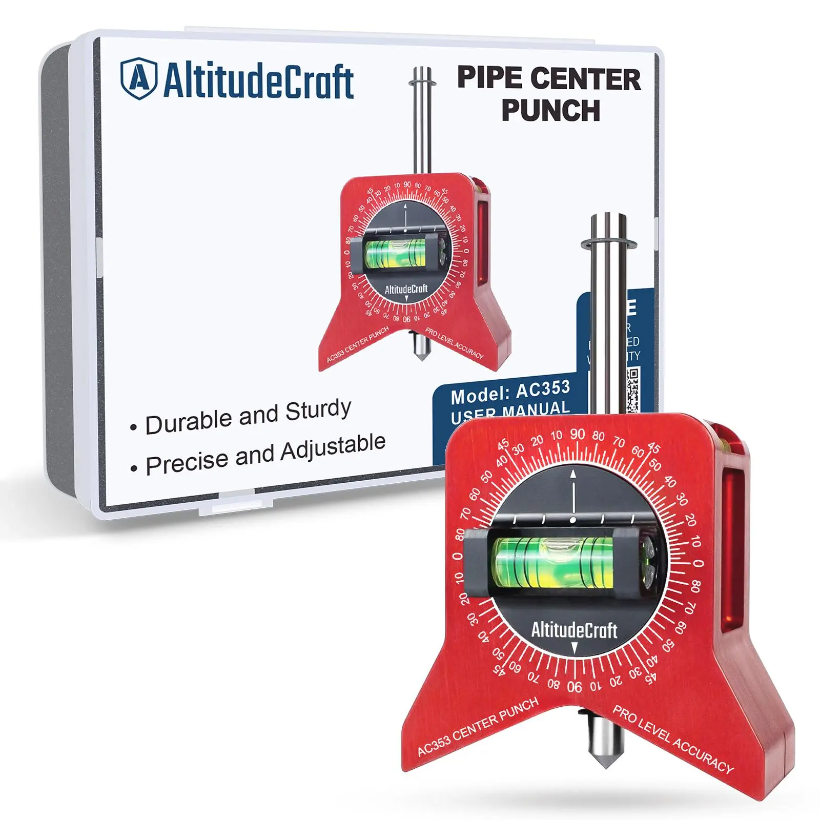 Magnetic Pipe Center Finder Punch Tool for Welders, 1"-10" Range Ferrous Diameter Fit (1 in to 10 in), 360° Angle Dial, Bubble Levels, ±0.2° Layout Accuracy for Marking