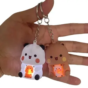 Bubu and Dudu Keychains Car Ornament Yier Panda Bear Say I Love You Voice Toy Glowing Anime Figures Bag Decoration Couple Gift
