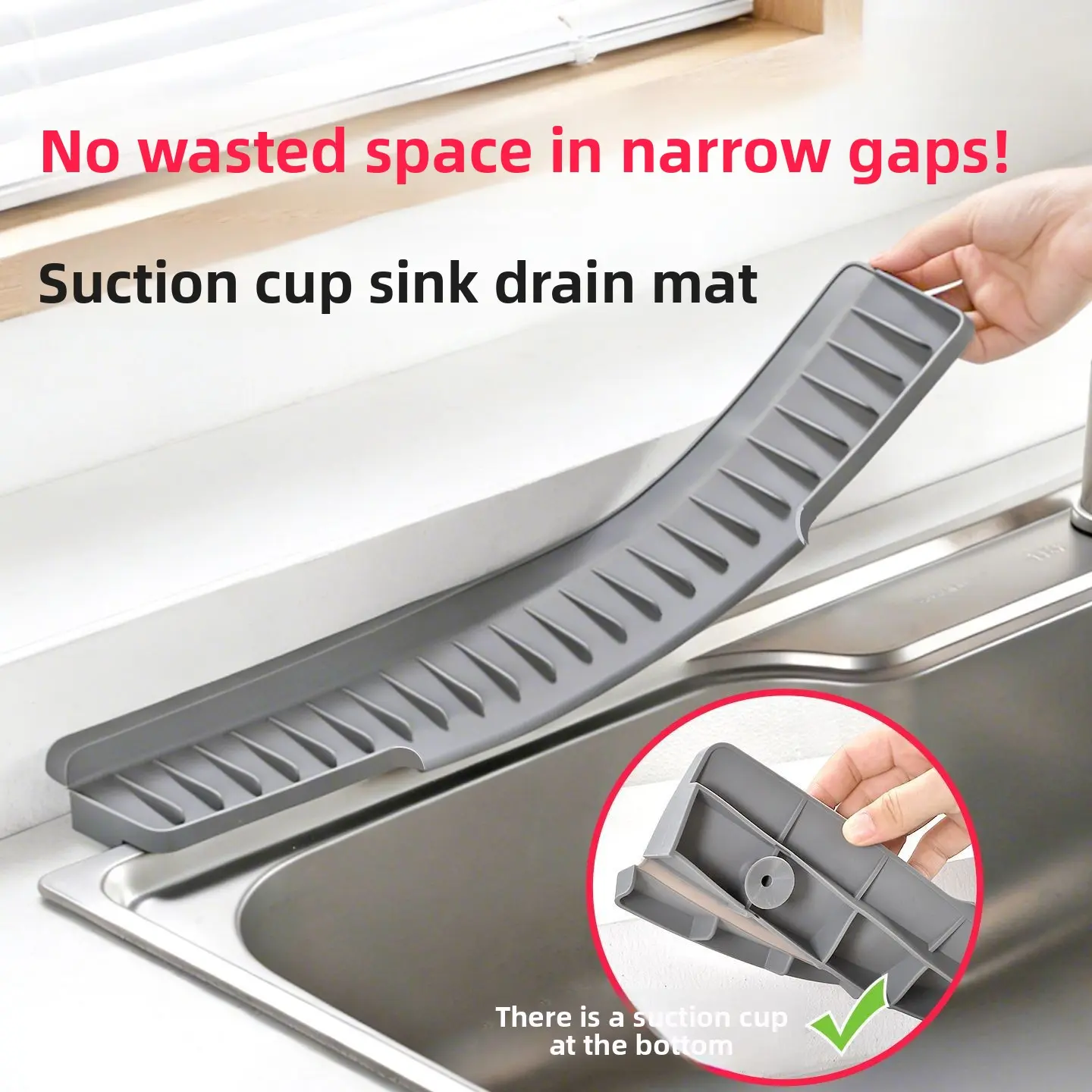 Sink suction cup anti-drip mat, faucet splash-proof mat, narrow-edge drainage mat, countertop storage mat, suitable for bathrooms and kitchens,gap