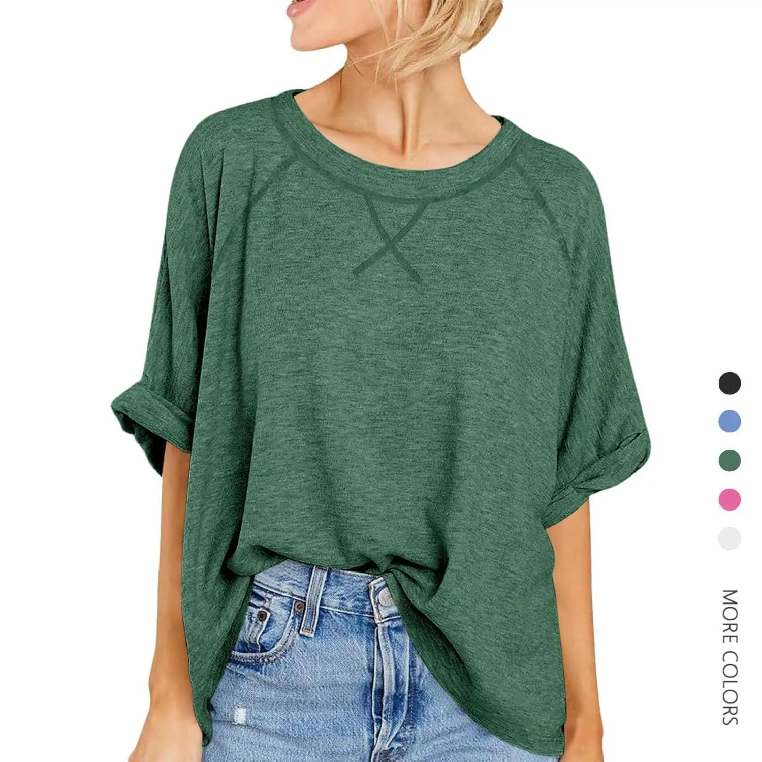 Women's Casual Oversized T-Shirt, Soft Breathable Shortsleeve Crewneck Top for Everyday Wear and Maternity,back to school,back to school shopping, Round Neck