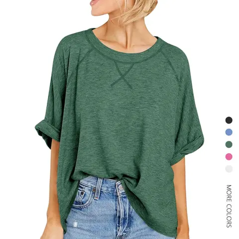 Women's Casual Oversized Baggy Short-Sleeve Crewneck T-Shirt - Soft Breathable Fabric, Everyday Wear & Maternity Fit Cute T Shirts for Women