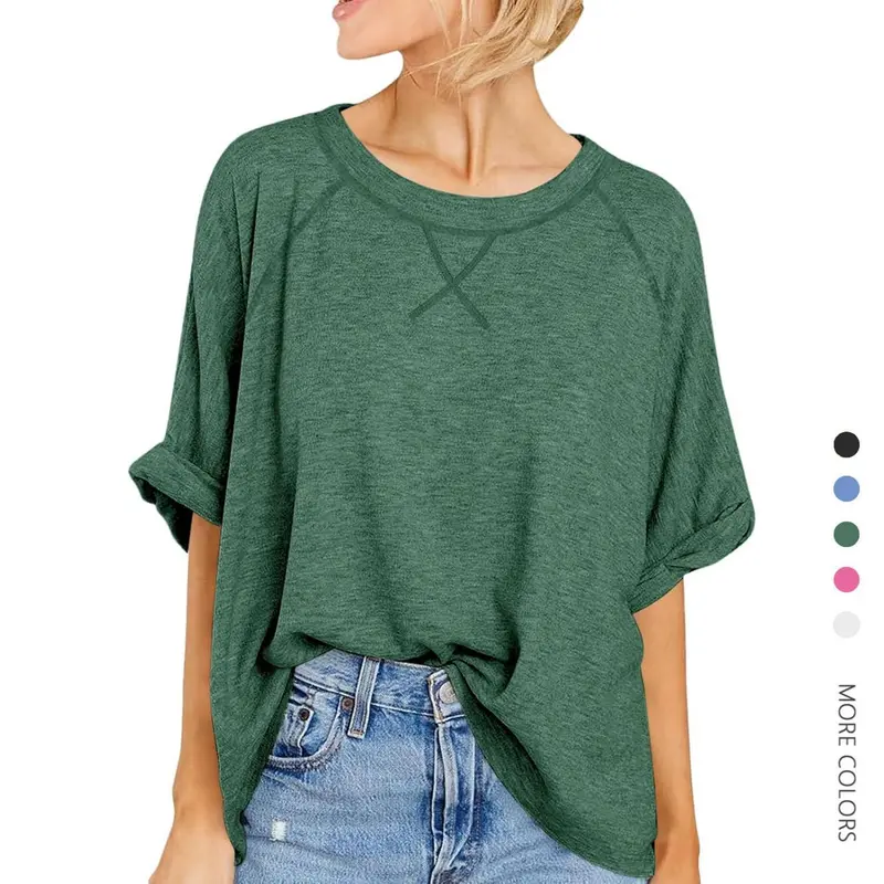 Women's Casual Oversized Baggy Short-Sleeve Crewneck T-Shirt - Soft Breathable Fabric, Everyday Wear & Maternity Fit Cute T Shirts for Women