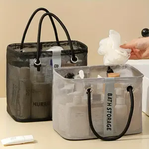 Heavy Duty Foldable Mesh Bathroom Organizer Bag, Portable Hanging Shower Tote Bag for Travel & Home Use, Neatly Organize Skincare, Shampoo and Toiletries, Practical Festive Present for Christmas and Halloween Gift Giving