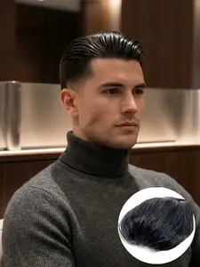 Undetectable Men's Back Comb Toupee - V-Looped Premium Human Hair on Ultra-Thin 0.03mm PU Skin Base - Like a Second Skin for Maximum Realism, Effectively Covers Bald Spots & Thinning Hair for a Flawless Look, Realistic Hairpieces, Hair Replacement