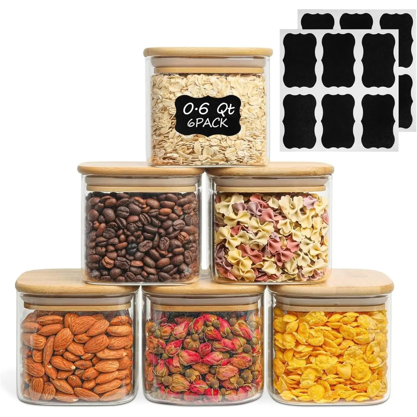 6-Piece 0.6 Qt Square Glass Jars with Seal Lock - Modern Home Organizers for Pantry Storage, Subpackage Use