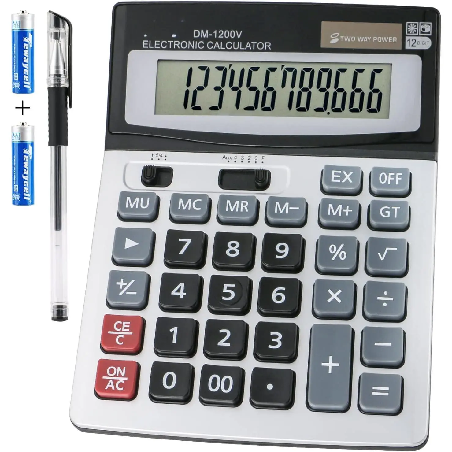 12-Digit Desktop Calculator, Large LCD Screen, Large Comfortable-Touch Keys, Dual Power Supply (Battery and Solar), Standard Function, Office Desk Accessories, Home Office Accessories, Back-to-School Gift, 1 Calculator with Batteries