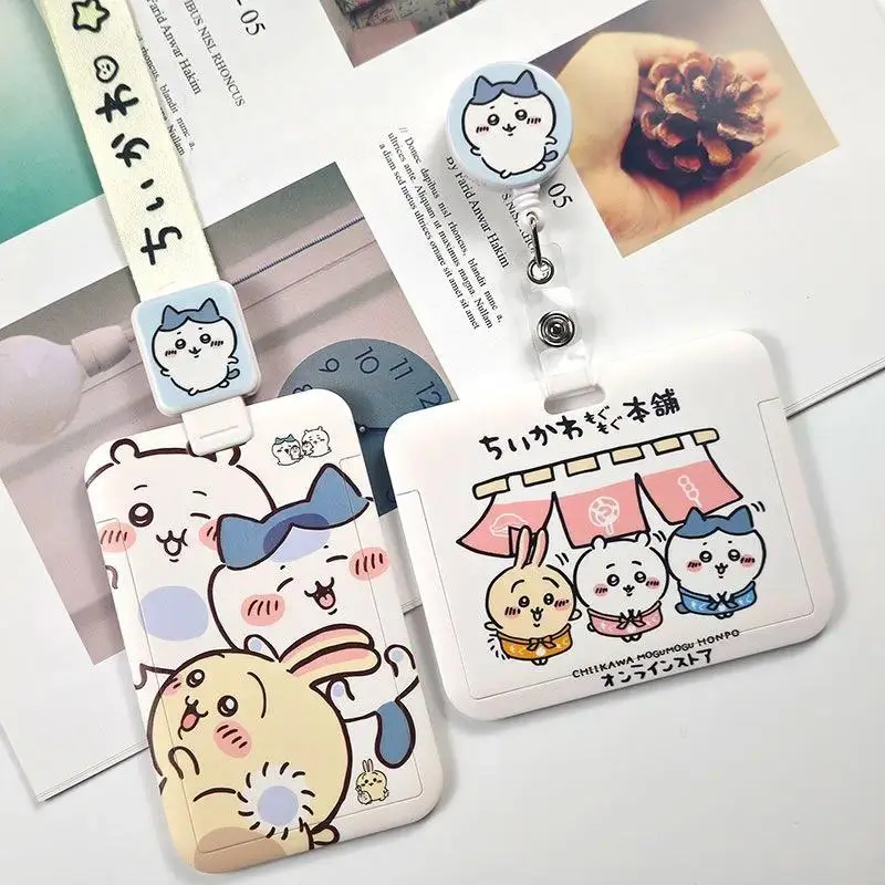 Cartoon New Anime Chiikawa Cute Cartoon Card Holder Access Card Student Campus Meal Card Anti-lost Lanyard Retractable Name Tag