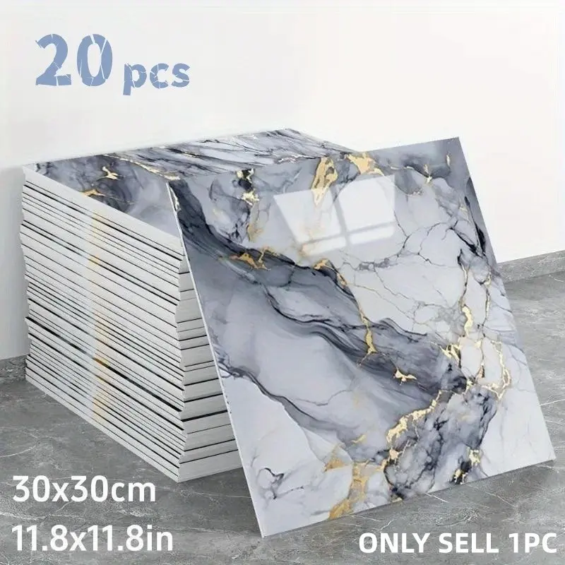 20pcs Marble Pattern Self-Adhesive Wallpaper, 3D Foam Bricks, Modern Style, Peel and Stick for Kitchen & Bathroom Backsplash Decor, Waterproof