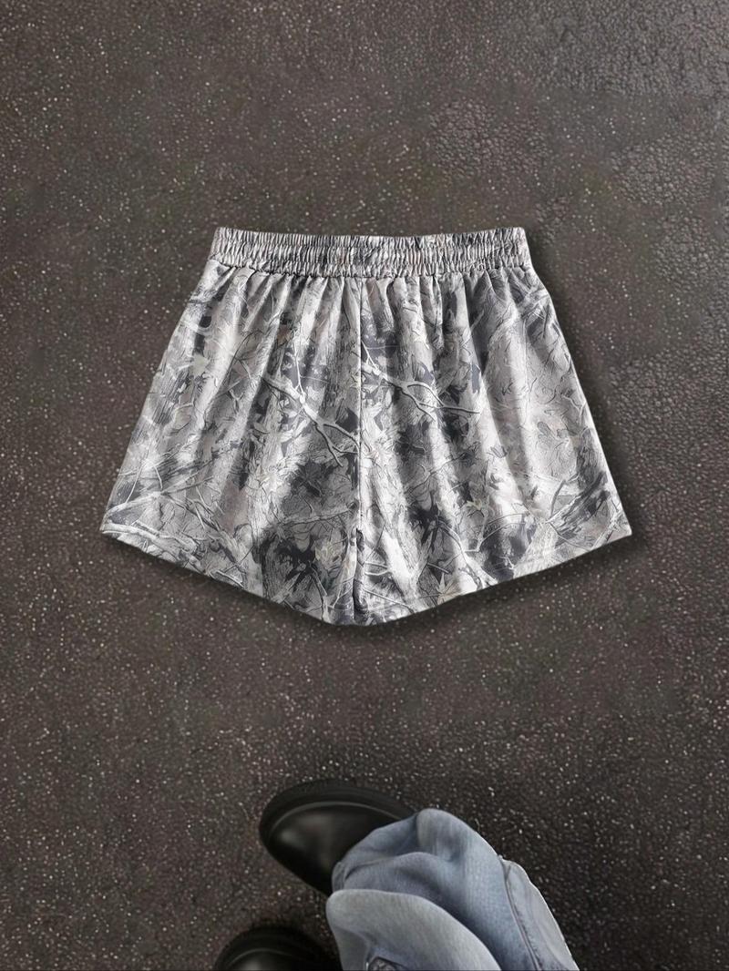 Unisex Branch-Print Shorts, Casual Comfy Breathable Bottoms for Summer, Streetwear Shorts for Daily Wear