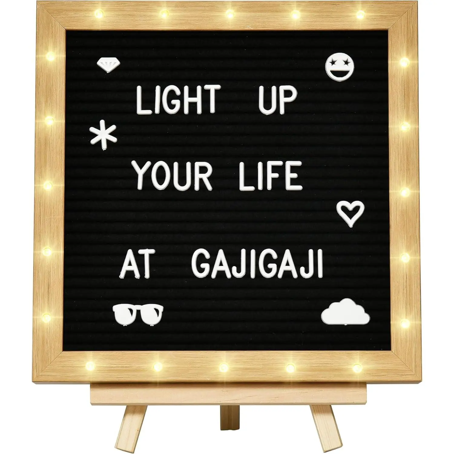 Felt Letter Board with LED Lights - 10x10 inch Changeable Message Board 394 Letters, Numbers, Symbols with Wooden Frame, Canvas Bag,  Stand(Black)