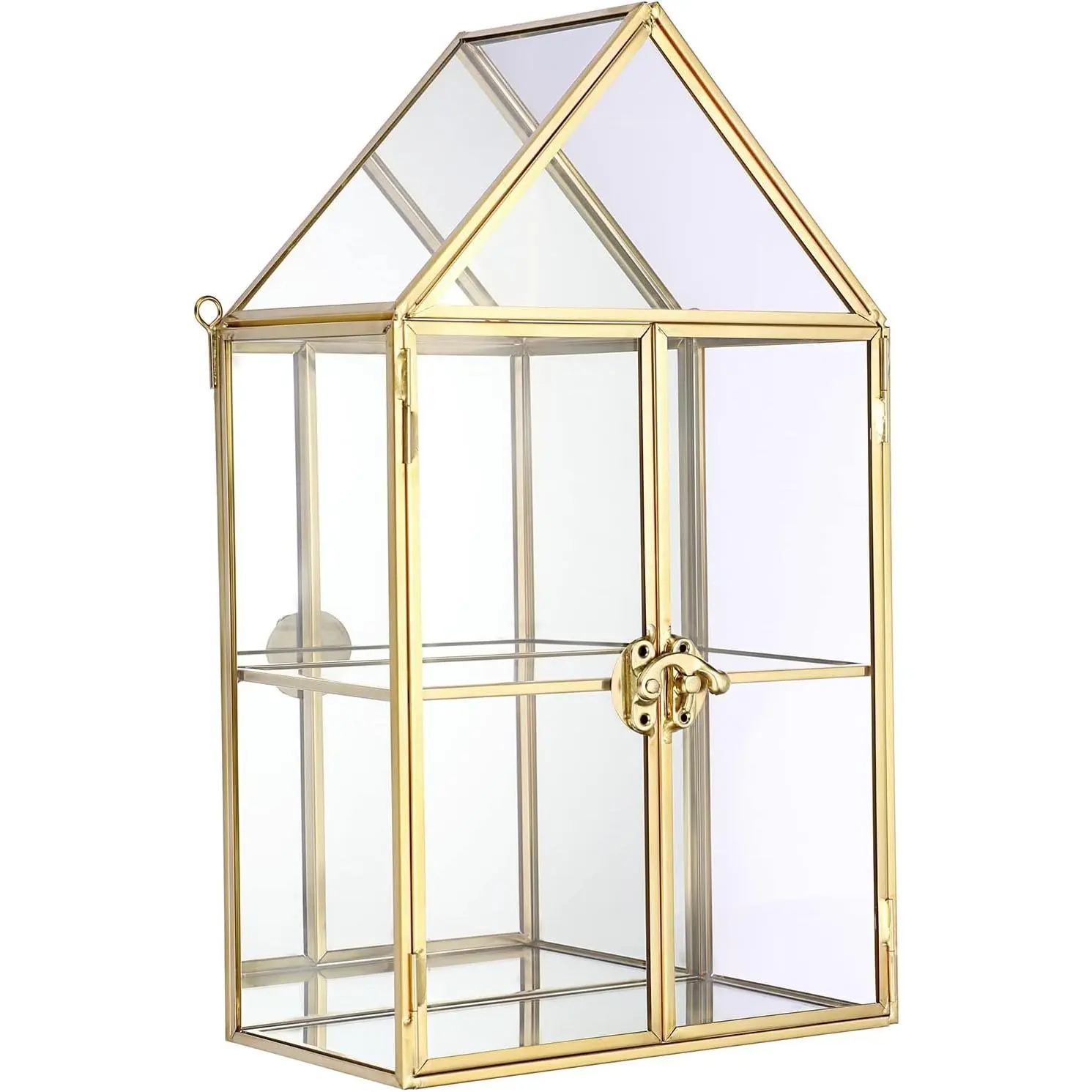 2 Tier Clear Glass Storage Box,  Mirrored  Makeup Display Organizer Case, Decorative Tower box Storage for Trinket Perfume Lipstick Figure Statue  Display, House Shape